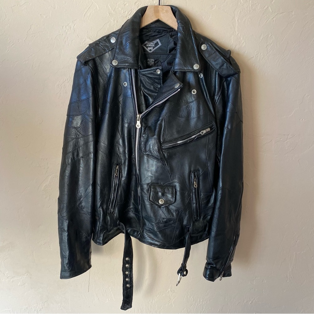 Men's Biker Diamond Plate Buffalo Leather Jacket Biker Motorcycle Lace-up XL